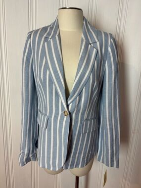 NWT Philosophy Linen Blend Blue & White Striped Blazer | Size Small